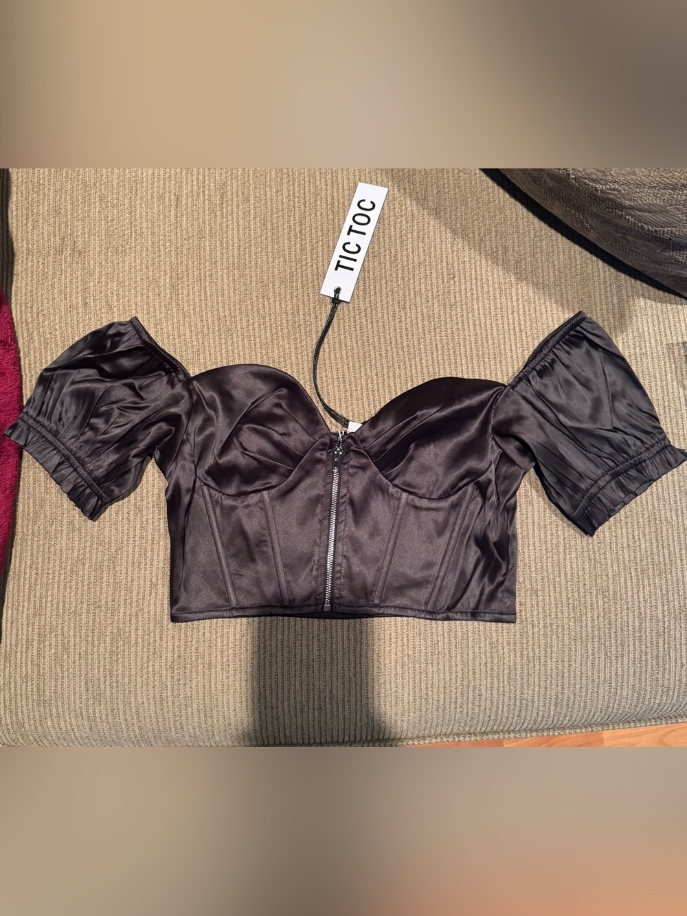 Black Satin Corset Crop Top